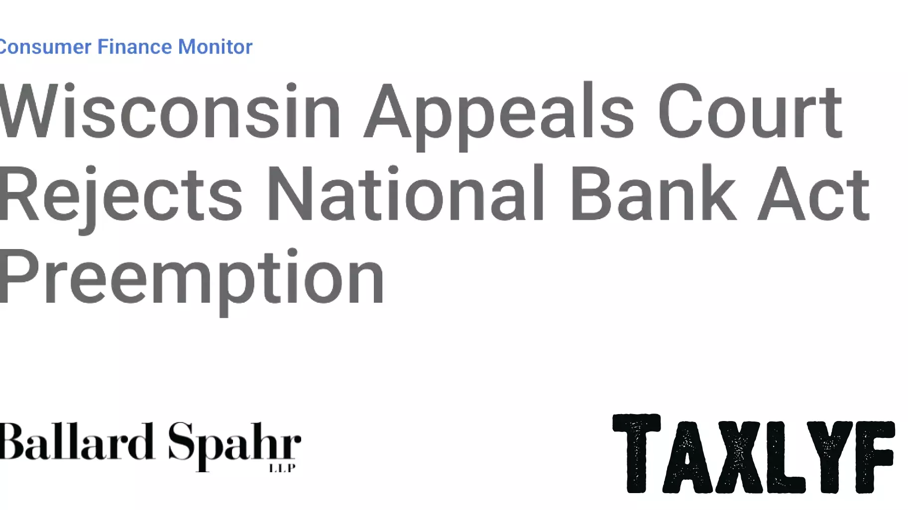 Wisconsin Court of Appeals Upholds State Procedures Against National Bank Act Preemption